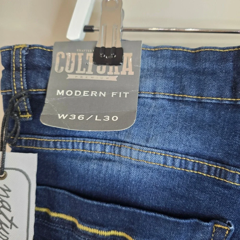 Cultura Mens Premium Modern Fit Blue Stretch Denim Jeans‎ Size 36x30 NWT